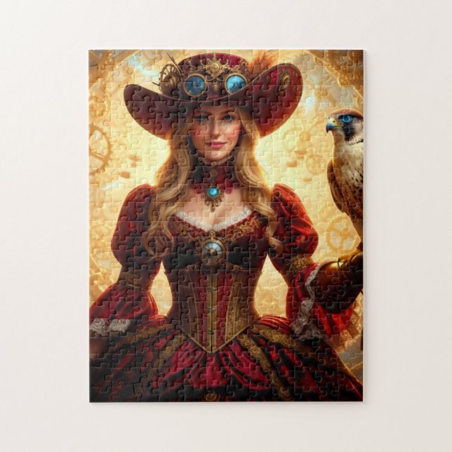 Puzzle Dame Steampunk voyageant dans le temps avec un fau (Vertical)
