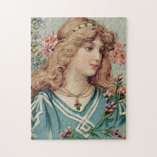 Puzzle Dame victorienne avec fleurs roses dans ses cheveu