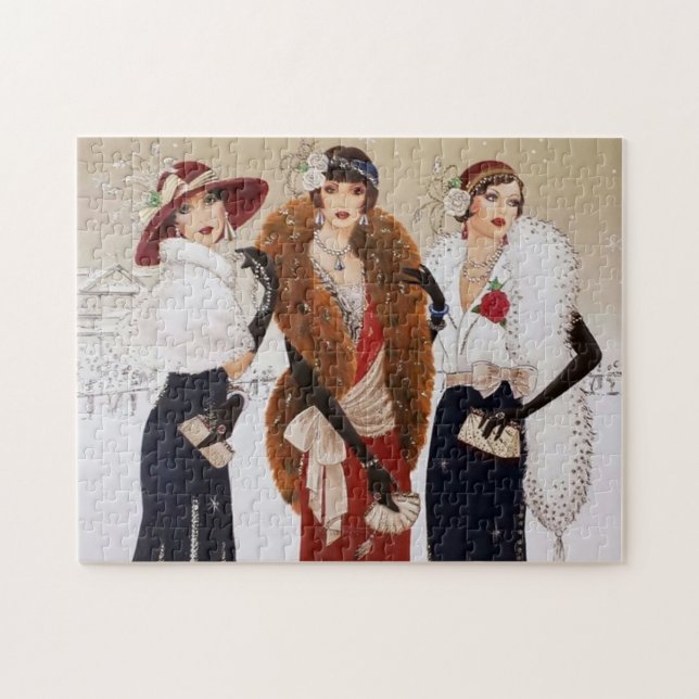 Puzzle dames de Noël art déco rétro (Horizontal)