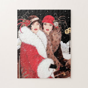 Puzzle dames de Noël art déco rétro