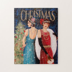 Puzzle dames de Noël art déco rétro