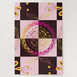 Puzzle Damier en fleurs – Motif mystique à pétales roses