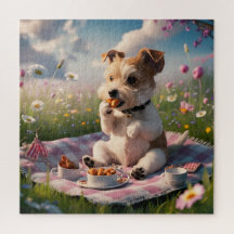 Dandie Dinmont Terrier en pique-nique