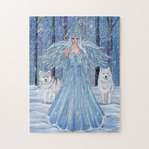 Puzzle d'ange d'hiver avec loups blancs par Renee