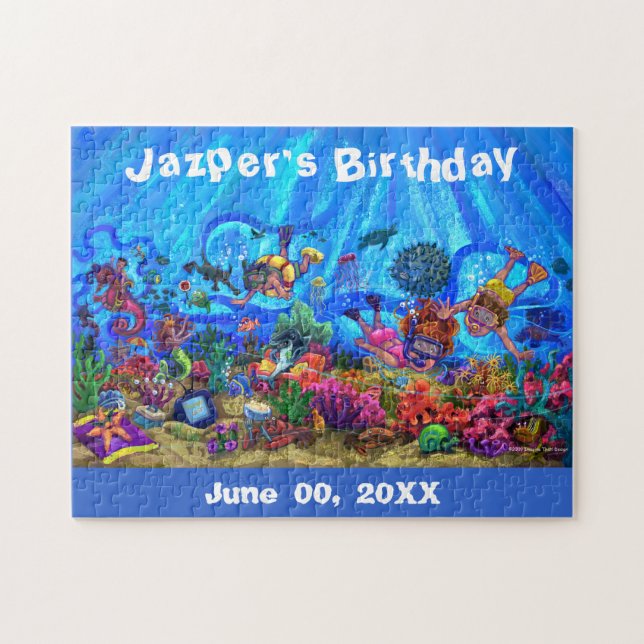 Puzzle d'anniversaire personnalisable sous la mer (Horizontal)