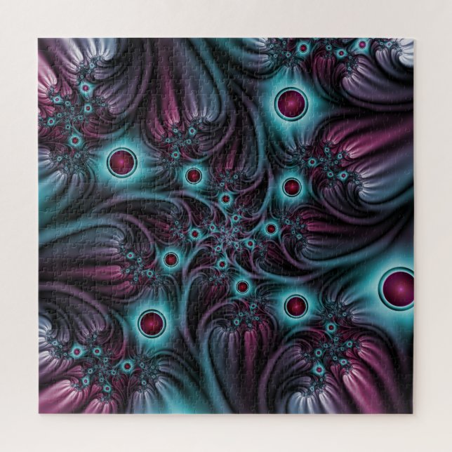 Puzzle Dans la profondeur Bleu rose Abstrait Fractal Art (Vertical)