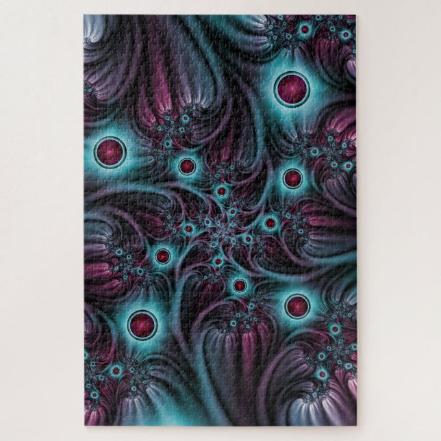 Puzzle Dans la profondeur Bleu rose Abstrait Fractal Art (Vertical)