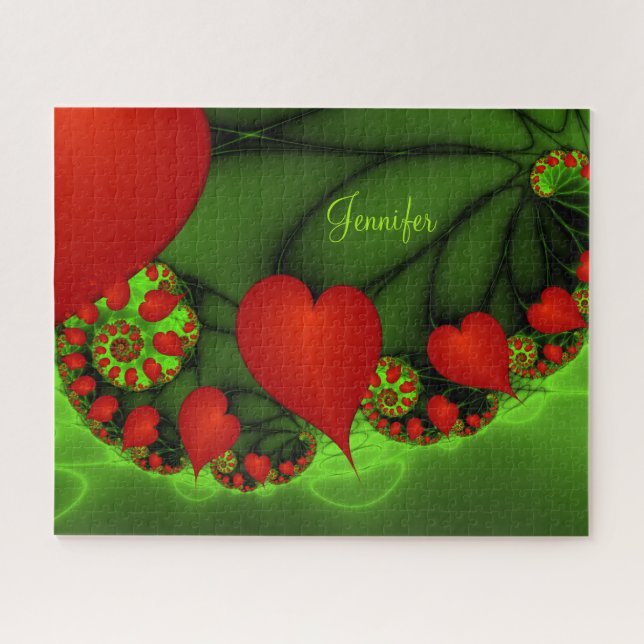 Puzzle Danse Coeurs rouges Moderne Abstrait Nom fractal (Horizontal)