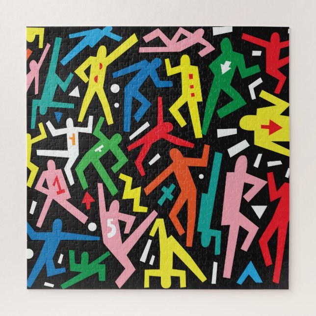 Puzzle Danser des gens, doodle set motif. (Vertical)