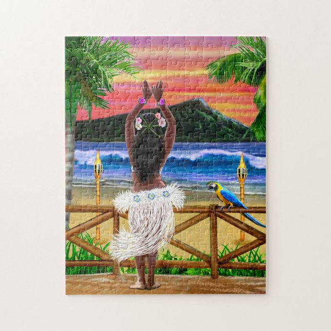 Puzzle Danseuse de hula du coucher de soleil hawaïen (Vertical)
