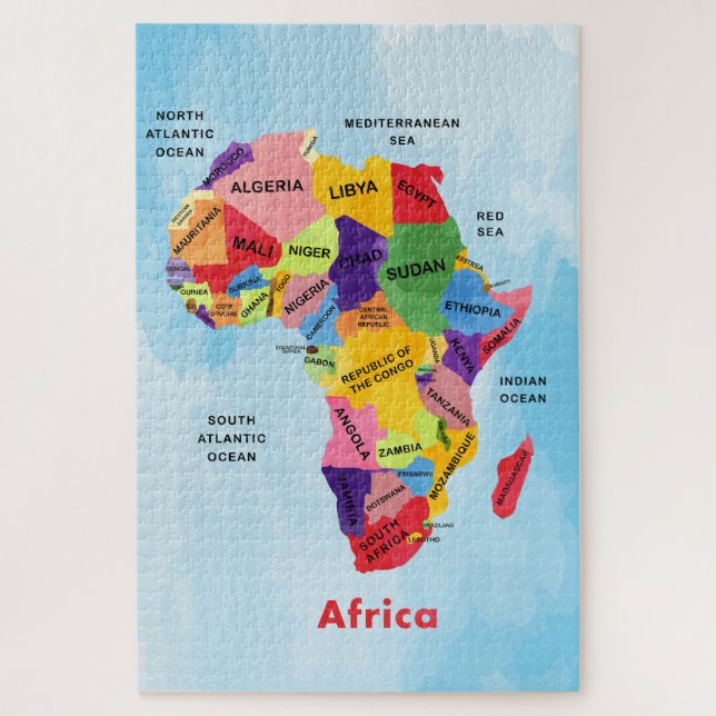 Puzzle d'aquarelle Carte d'Afrique (Vertical)