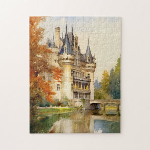 Puzzle d'aquarelle de château français antique  