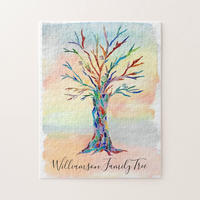 Puzzle d'arbre de famille de nom personnalisé (Vertical)