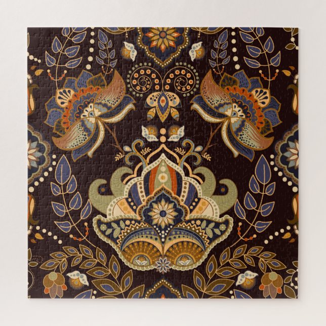 Puzzle Dark Paisley : Floral Indian Seamless. (Vertical)