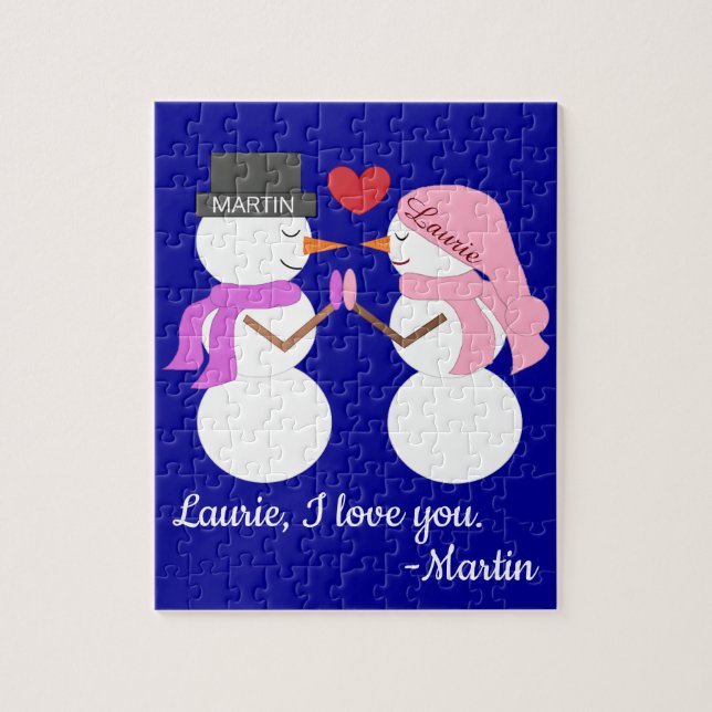 Puzzle Darling Snowpeople in Love : Noël bleu foncé (Vertical)
