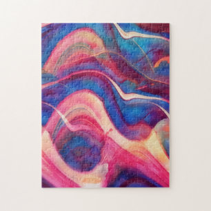 Puzzle d'art abstrait bleu rose fluide