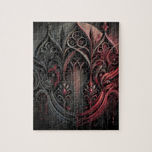 Puzzle d'art argenté gothique - Noir et rouge comp (Vertical)