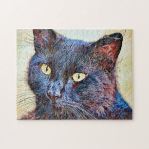 Puzzle d'art de visage sucré de chat noir