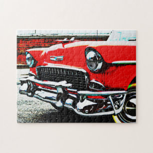 Puzzle d'art de voiture rouge ancienne et classiqu
