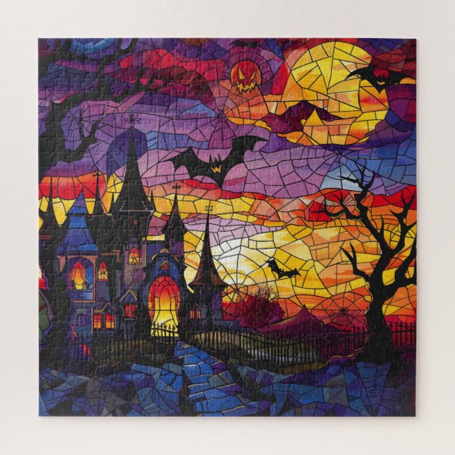 Puzzle d'art en verre teint d'Halloween (Vertical)