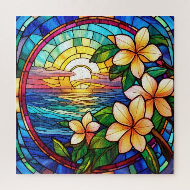 Puzzle d'art en vitrail au lever du soleil tropica (Vertical)