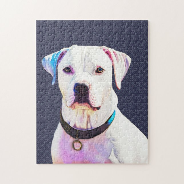 Puzzle d'art graphique de Chien taureau blanc (Vertical)