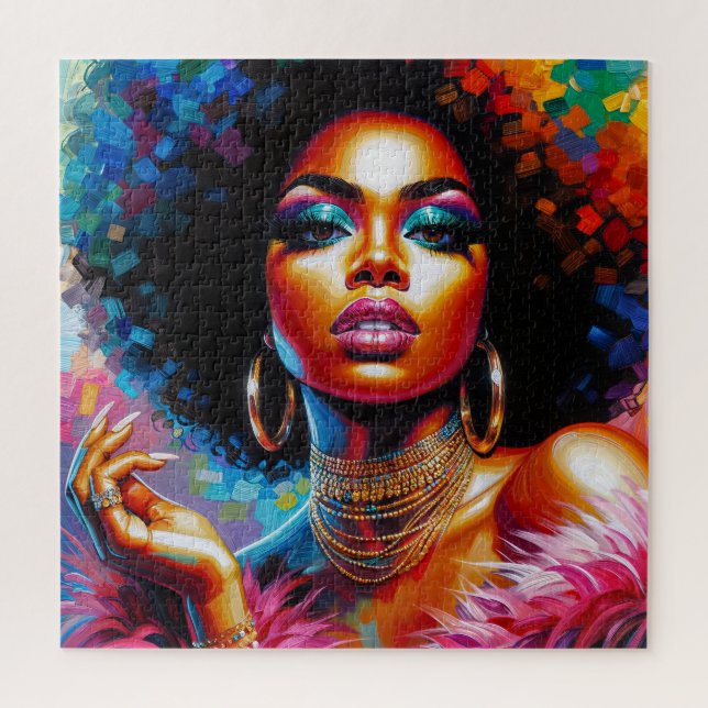 Puzzle d'art pop de Black Woman des années 1970 (Vertical)