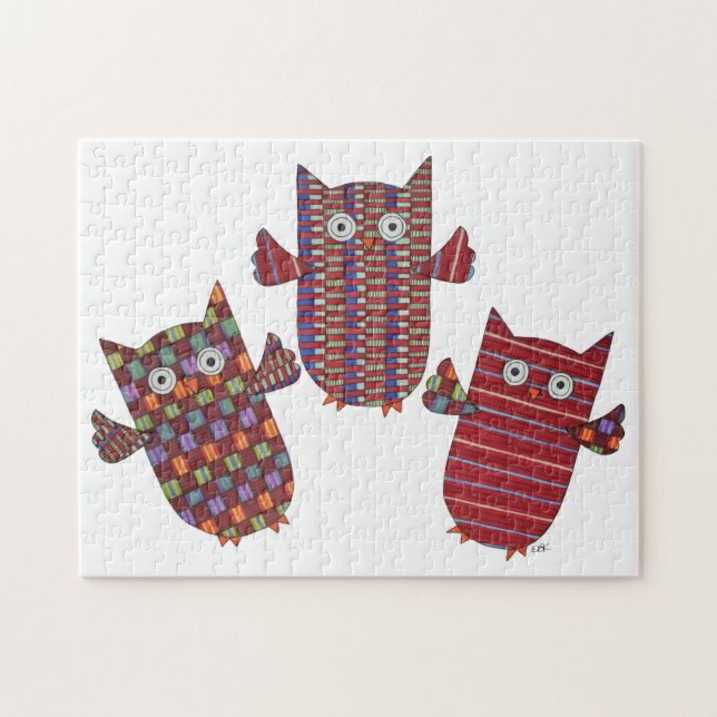 Puzzle d'art unique - 3 Chouettes rouges (Horizontal)