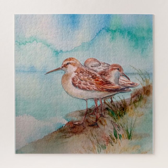 Puzzle Daté, Aquarelle Sandpiper Shore Beach Oiseaux Art (Vertical)