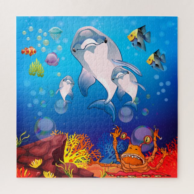 Puzzle Dauphin blanc gris Orange Jaune Bleu Poisson (Vertical)