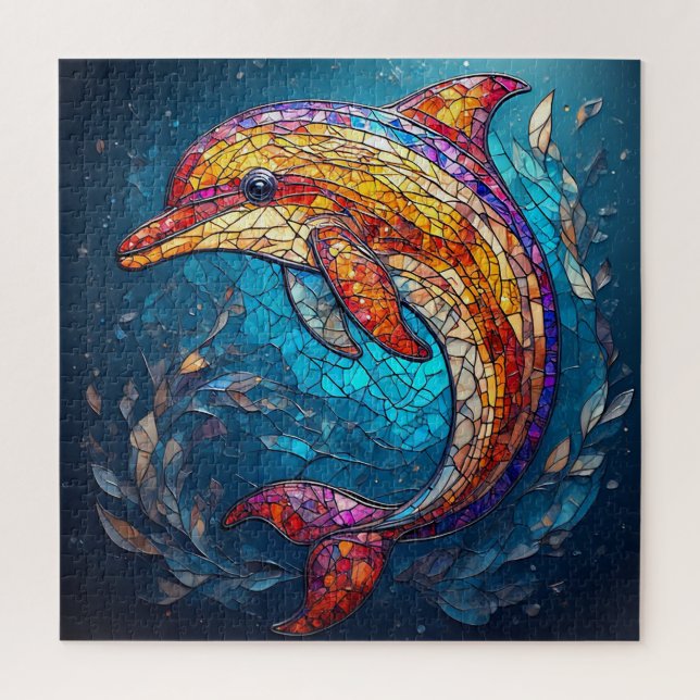 Puzzle Dauphin dans un style artistique de vitrail comple (Vertical)
