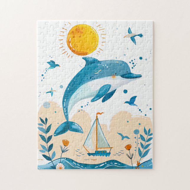 Puzzle Dauphin de dessin animé jaillissant de l'eau (Vertical)