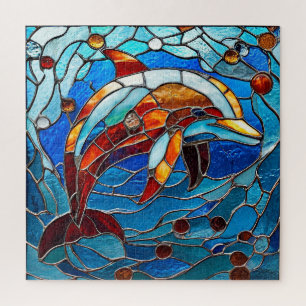 Puzzle Dauphin en verre coloré
