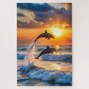 Puzzle Dauphins sautant au coucher du soleil