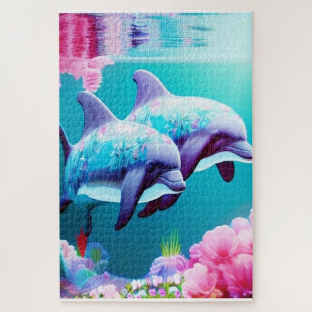 Puzzle Dauphins Whimsical et floral sous-marin (Vertical)