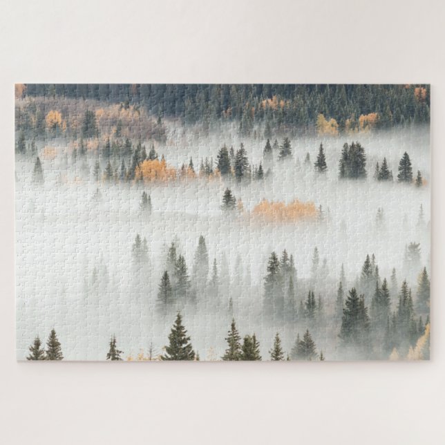 Puzzle Dawn Ground Fog Covers Mountain Forest (Horizontal)