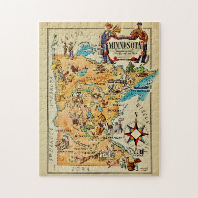 Puzzle de 11x14 carte illustrée du Minnesota (Vertical)