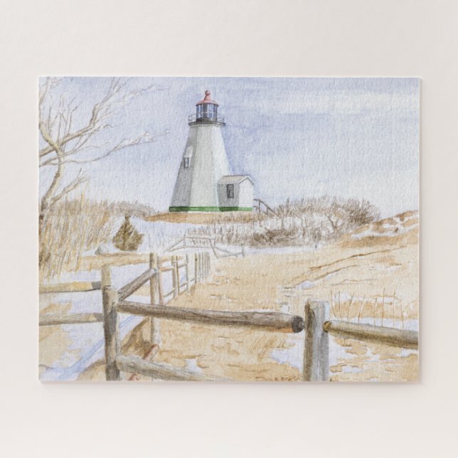 Puzzle de 520 pièces, aquarelle du phare de Plymou (Horizontal)