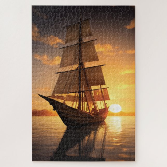 Puzzle de bateau en bois ancien (Vertical)