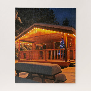 Puzzle de cabane de Noël enneigée la nuit
