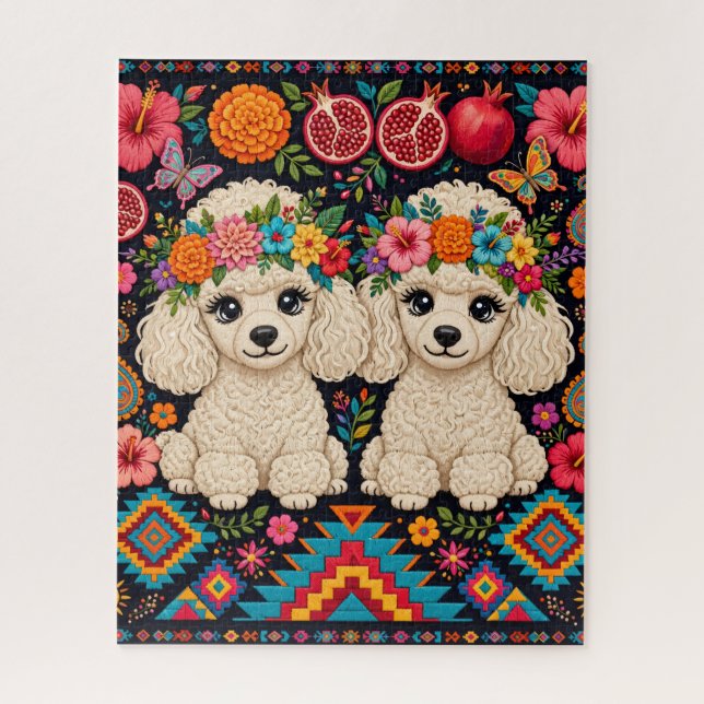 Puzzle de caniche floral boho (Vertical)