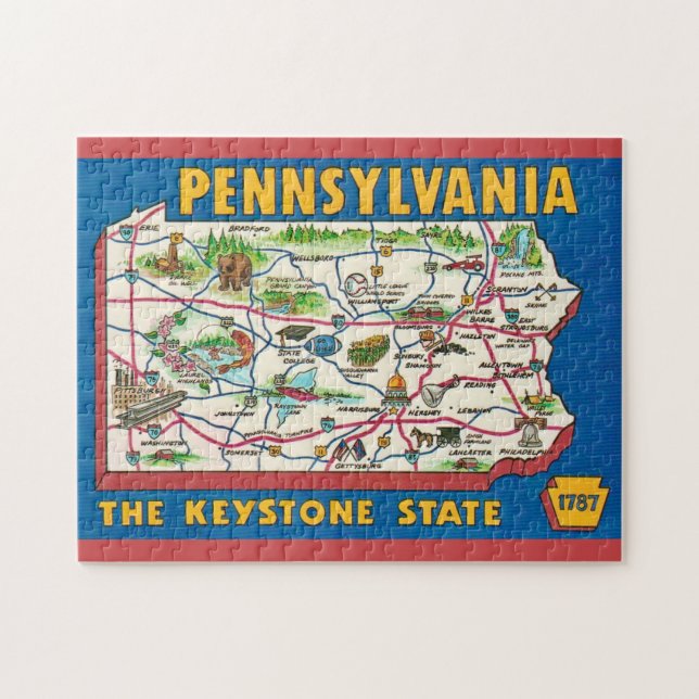 Puzzle de carte de Pennsylvanie 11x14 (Horizontal)