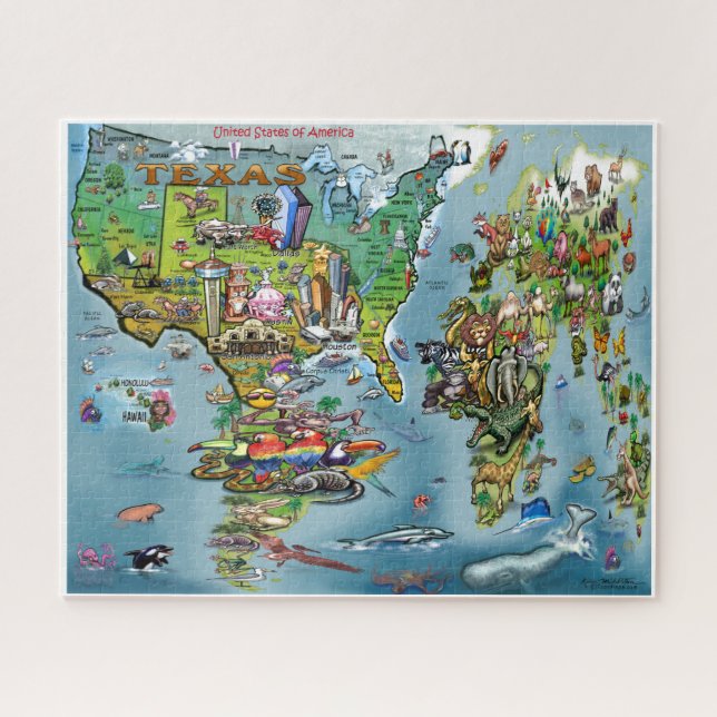 Puzzle de carte du monde du Texas (Horizontal)