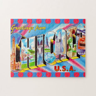 Puzzle de carte postale colorée 11x14 de Chicago