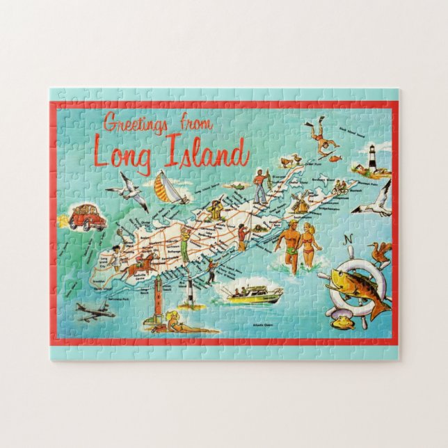 Puzzle de carte rétro de Long Island 11x14 (Horizontal)