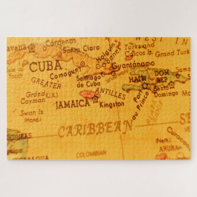 Puzzle de carte vintage des Caraïbes Jamaïque (Horizontal)