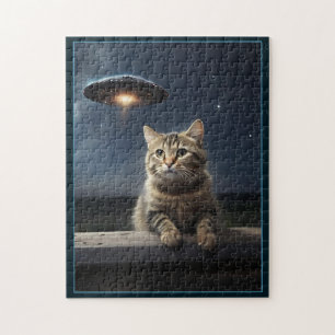 Puzzle de casse-tête UFO de selfie de chat drôle d