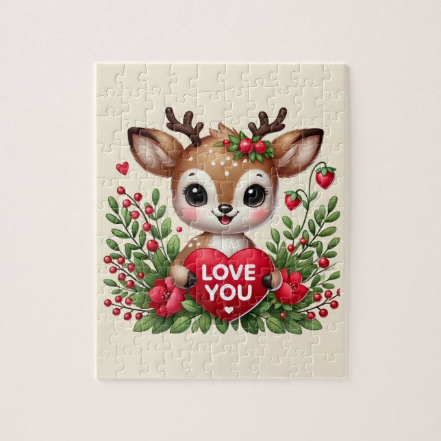 Puzzle de cerf mignon je t'aime (Vertical)
