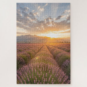 Puzzle de champ de lavande au coucher du soleil