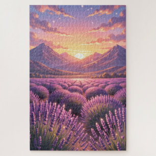 Puzzle de champ de lavande au coucher du soleil
